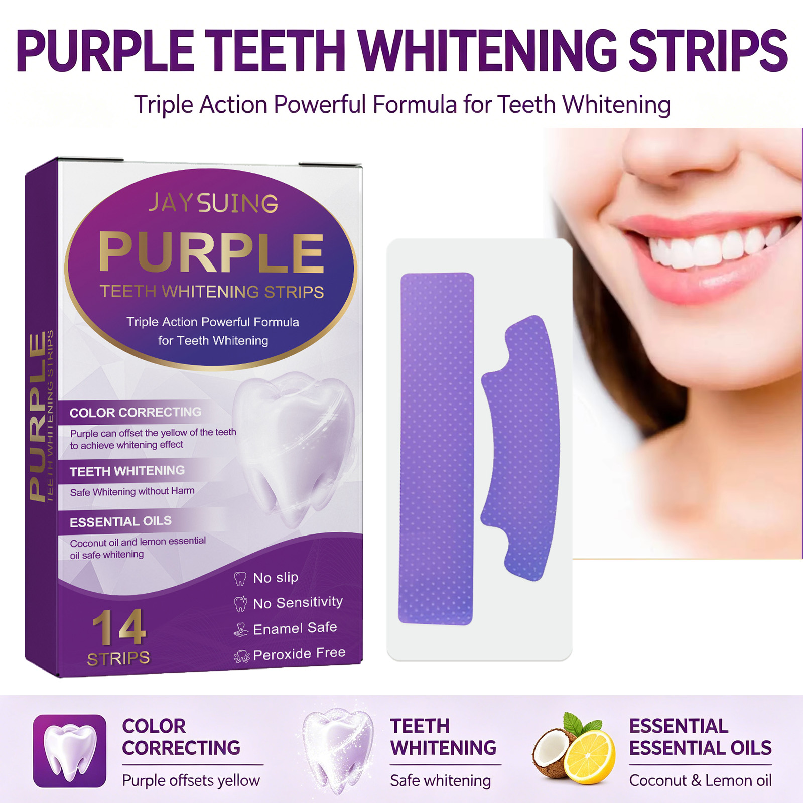 Teeth Whitening With Coconut Oil - Strisce Sbiancanti per Denti Viola, Rimozione
