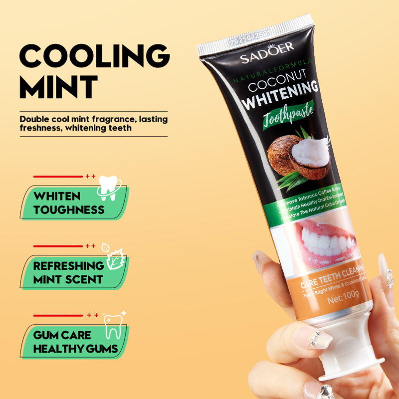 Teeth Whitening With Coconut Oil - SADOER Dentifricio sbiancante per denti all'olio