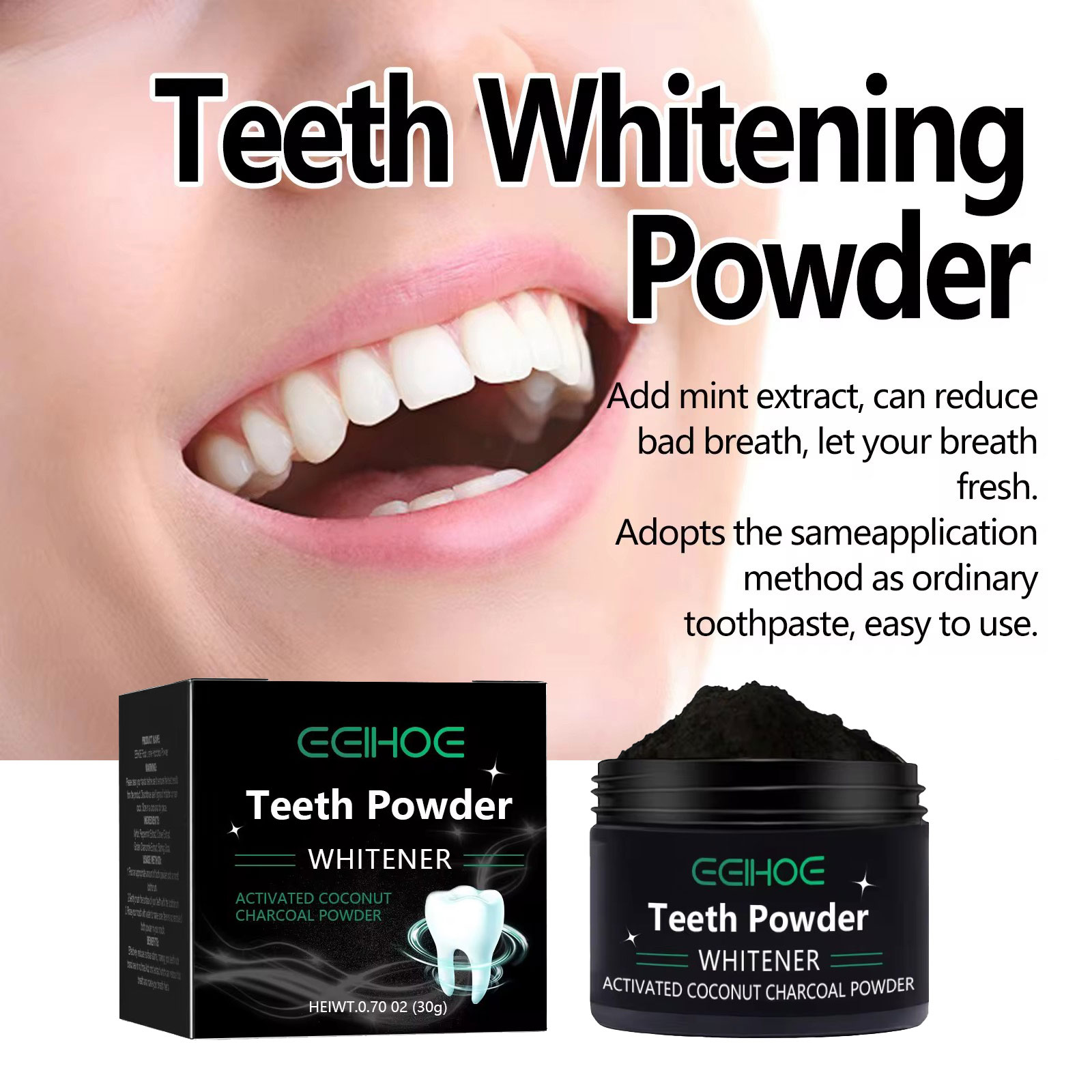 EELHOE Polvere di carbone per  - Teeth Whitening Charcoal Powder recensione e prezzo